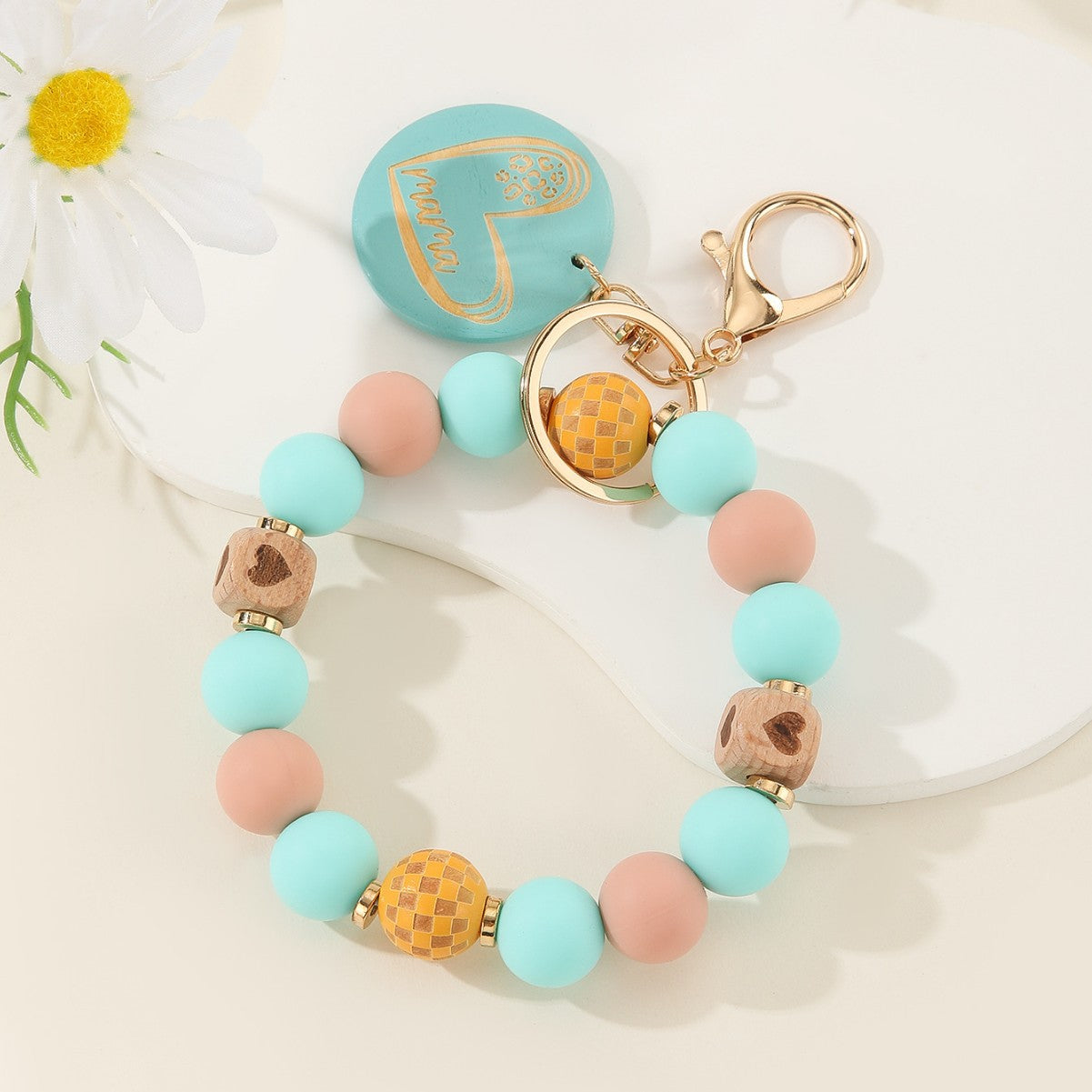 Wholesale  Wooden Bead Silicone Bracelet Keychains