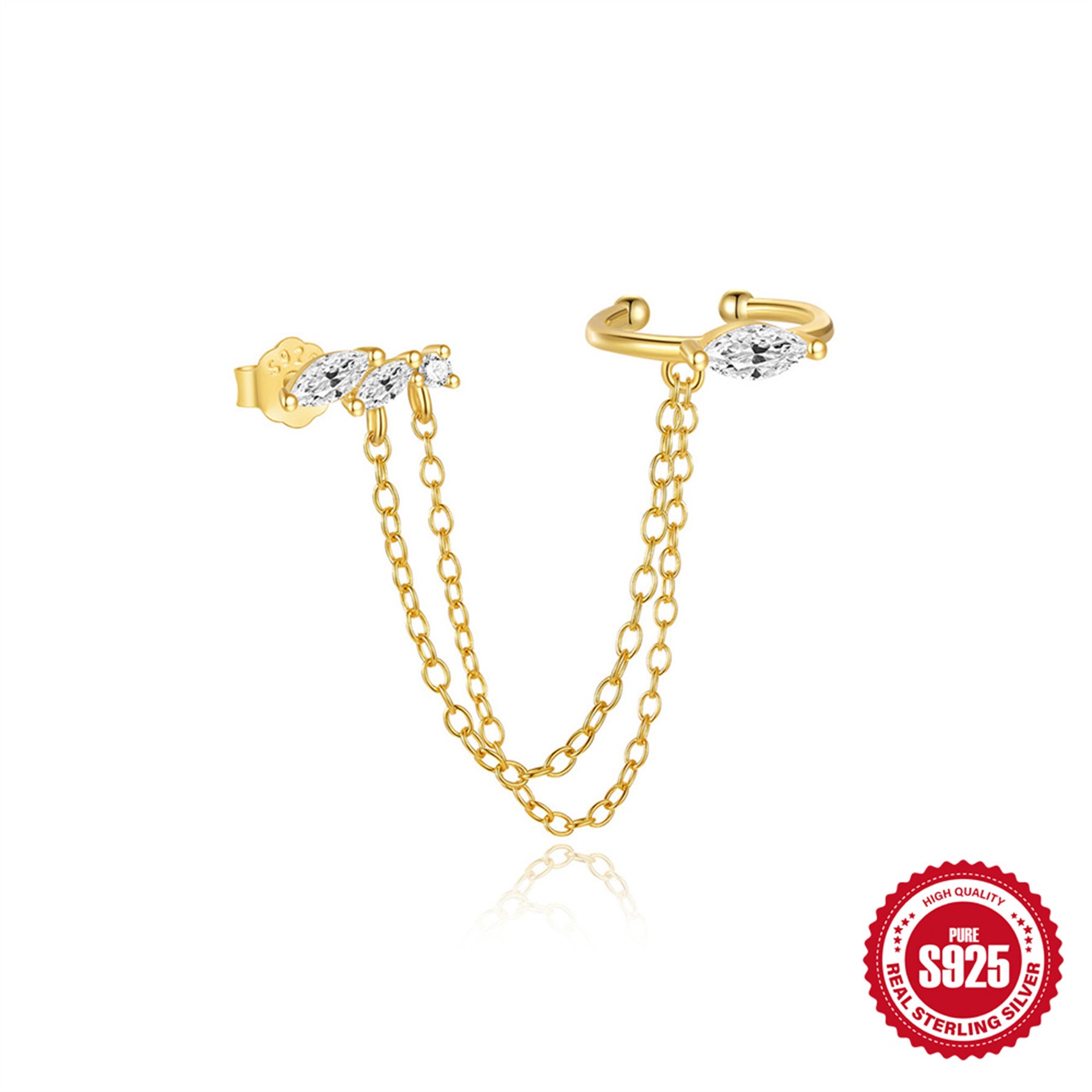 Wholesale S925 sterling silver horse eye geometric diamond tassel ear clip