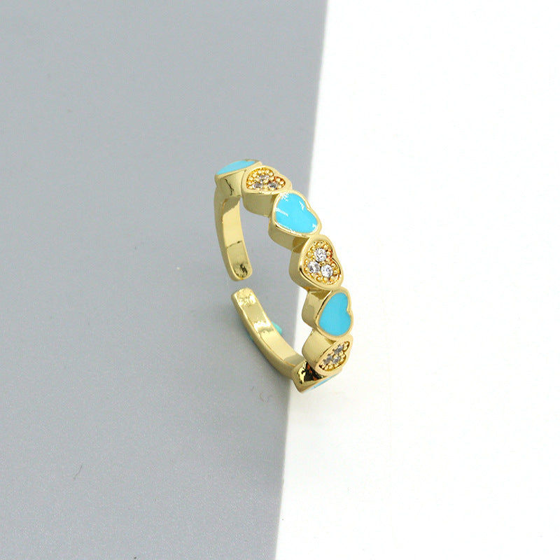 Wholesale Chic Heart Shape Colorful Zircon Alloy Ring Trendy Party Jewelry Accessory Gift