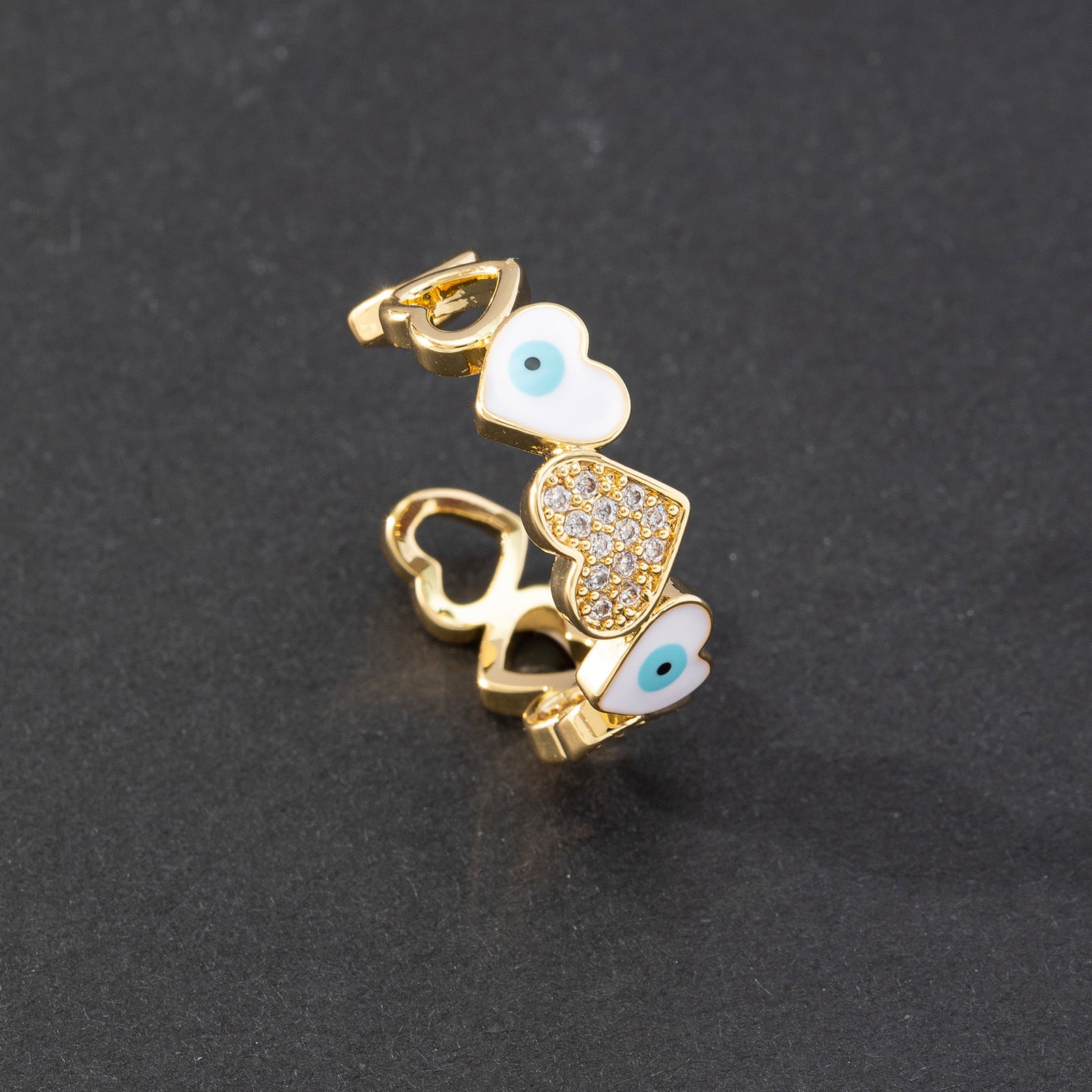 Wholesale Evil Eye Vintage Open Ring Copper Zircon Enamel Ring Fashion Jewelry Accessory For Everyday Wear