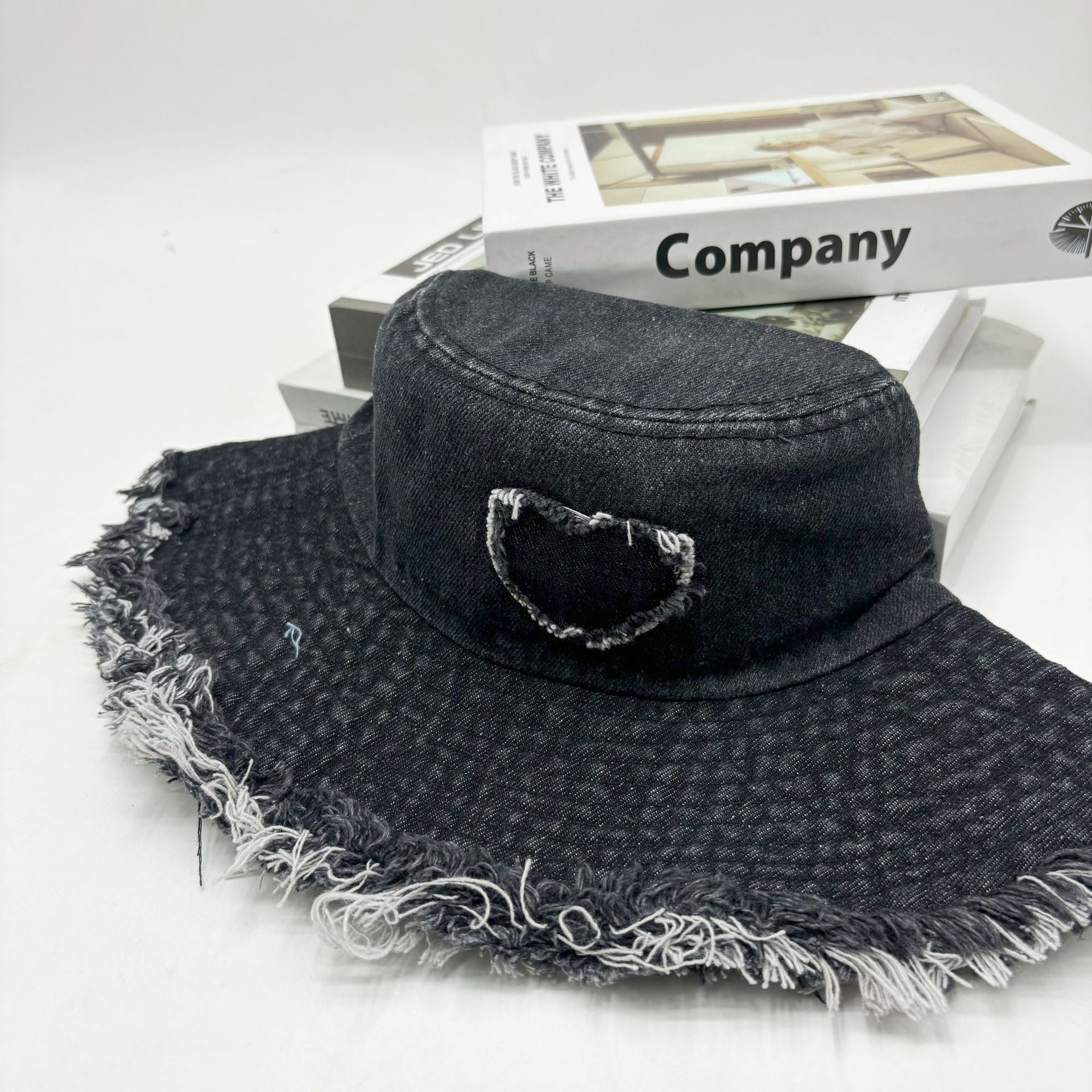 Wholesale  Retro Love Denim Fisherman Hat  Bucket Basin Hat