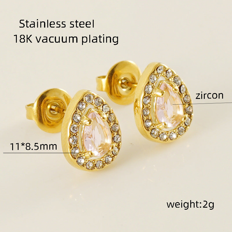Wholesale Stainless Steel Love Zircon 18K Water Drop Sunflower Earrings ACC-ES-Zhongy002