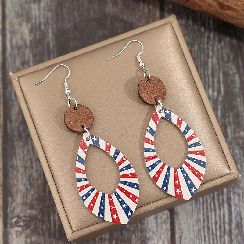 Wholesale Ethnic style hollow geometric five-pointed star American Independence Day acrylic earrings