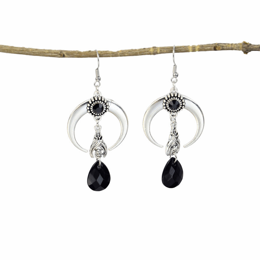 Wholesale Trendy Vampire Bat Moon Pendant Earrings Black Zinc Alloy  Jewelry Accessory