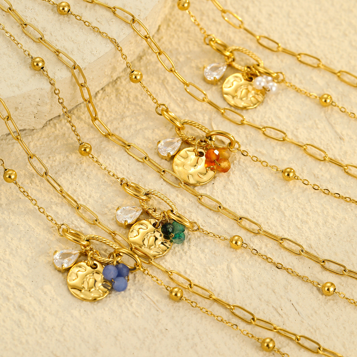 Wholesale Light Luxury  Stainless Steel Bracelet Water Drops Zircon Pearl Pendant  Bracelet Jewelry