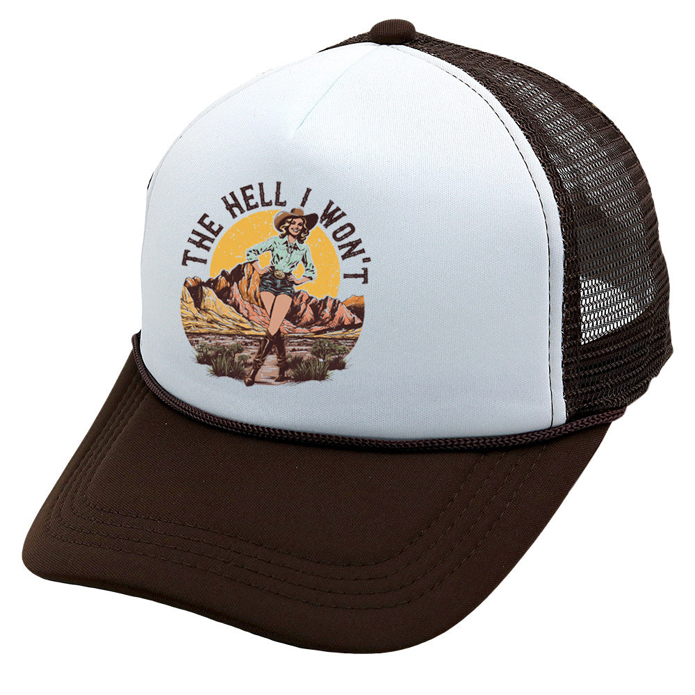 Wholesale Trucker Hat Western Style Cowboy Baseball Cap Printed Mesh Cap ACC-HT-HaiPu013