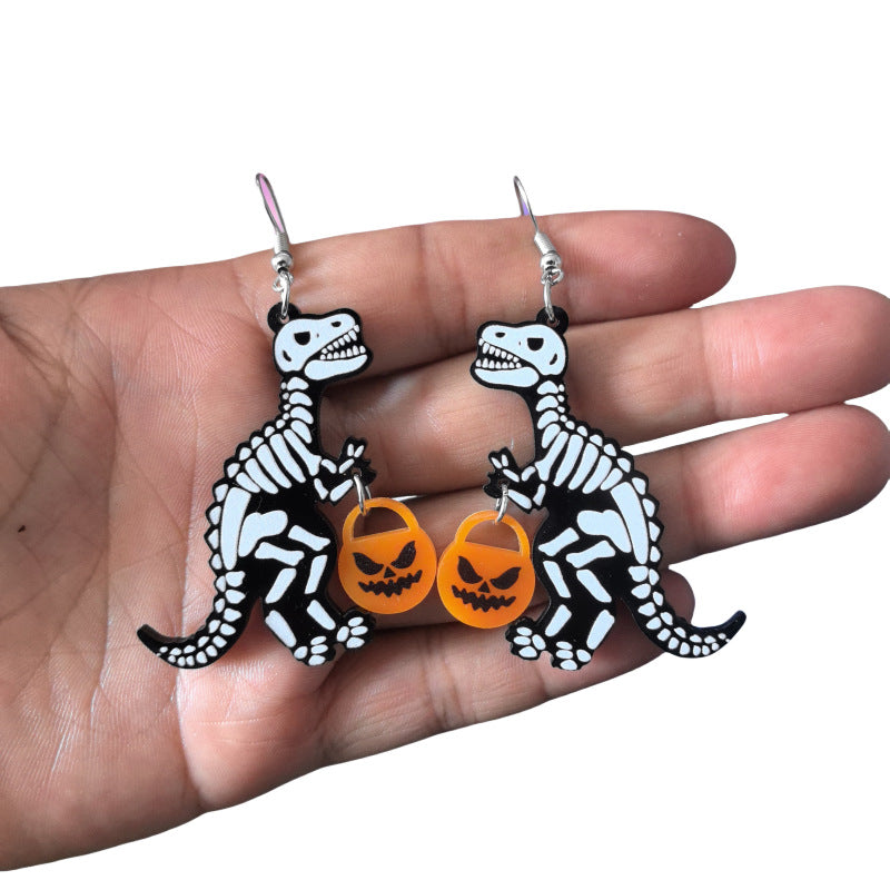 Wholesale Trendy  Acrylic Earrings With Dinosaur Pumpkin Skull Designs Fun Fashion Accessory For Everyday Wear And Boutique Resale