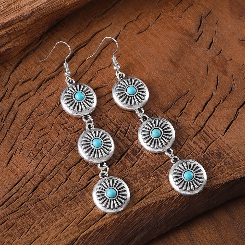 Wholesale  vintage inlaid turquoise pumpkin flower earrings bracelet