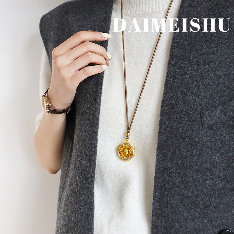 Wholesale  Oil Dropping Rotatable Gourd Eight Treasure Compasses Woolen Chain Necklace