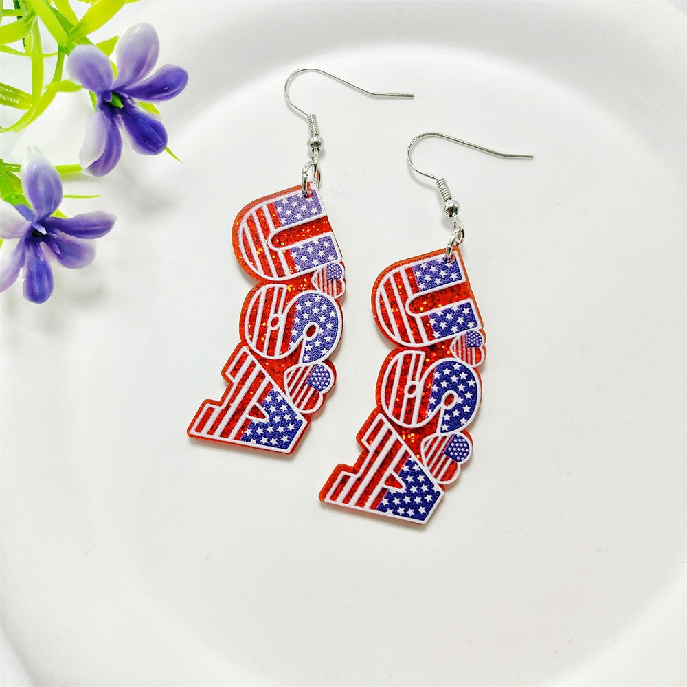 Wholesale Leather American Independence Day Earrings Red White and Blue Flag Color Love Heart Star Sun Flower Earrings ACC-ES-Qiyu001