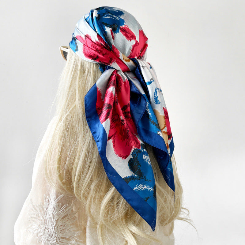 Wholesale 90cm satin printed large square silk scarf