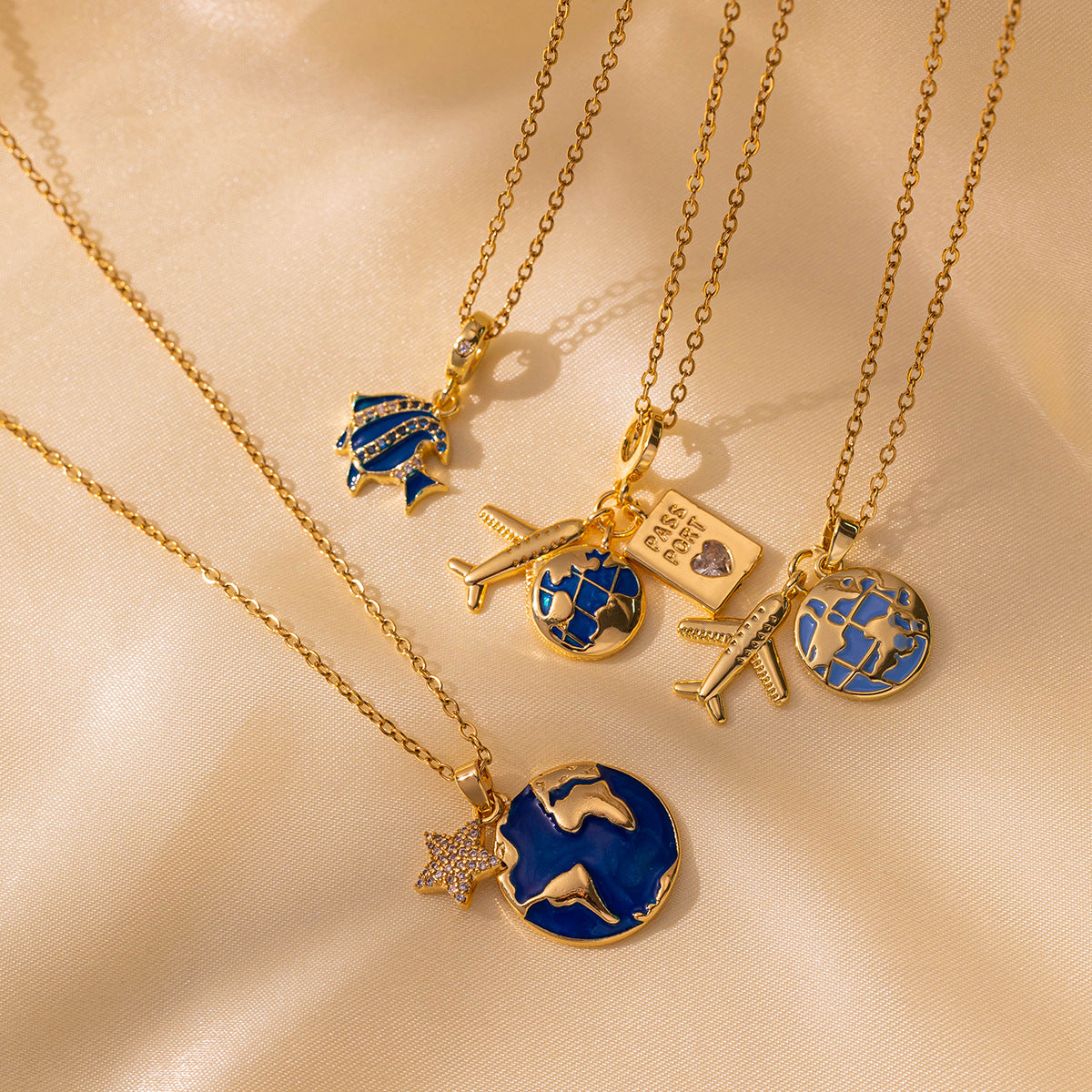 Wholesale Titanium Steel  Travel Earth Plane Star Love Book Combination Pendant Necklace