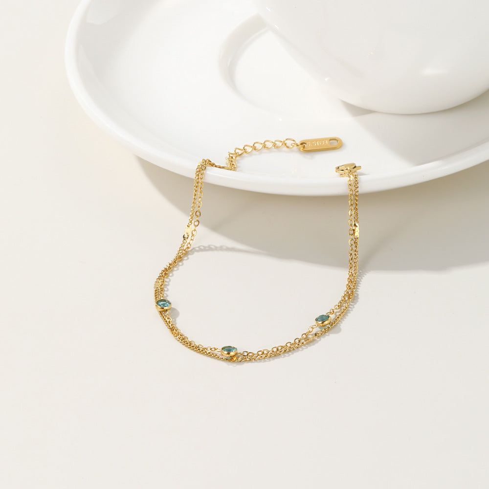 Wholesale  Blue Zircon Titanium Steel Bracelet All-match Double-layer Bracelet1