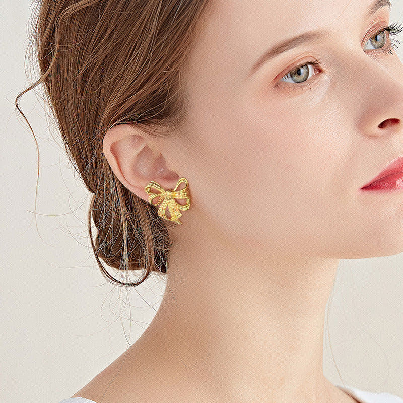 Wholesale Bow Earrings Copper Plated 18k Gold Irregular Earrings ACC-ES-HuaChuang005