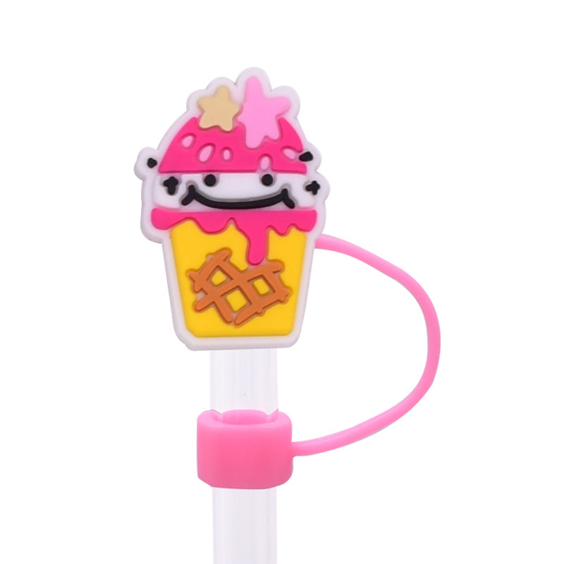 Wholesale Random 100pcs Cute Cartoon Dessert Straw Cover 10MM Straw Tube Cap