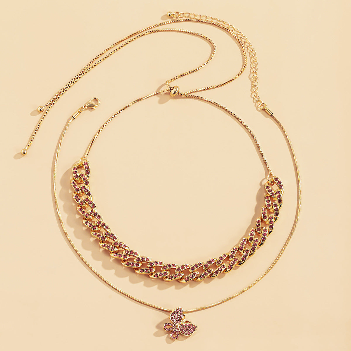 Wholesale vintage butterfly rose gold diamond Cuban buckle snake bone chain necklace ACC-NE-Xuer012