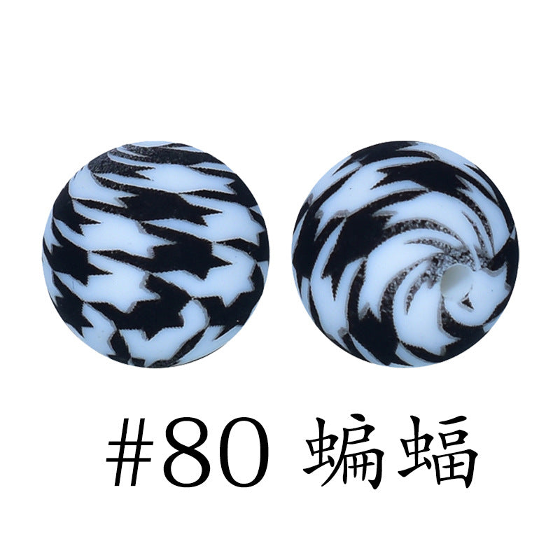 Wholesale 50pcs 15mm Western Style Leopard Skull Color Aztec Printed Silicone Balls Beads ACC-BDS-HeSheng009