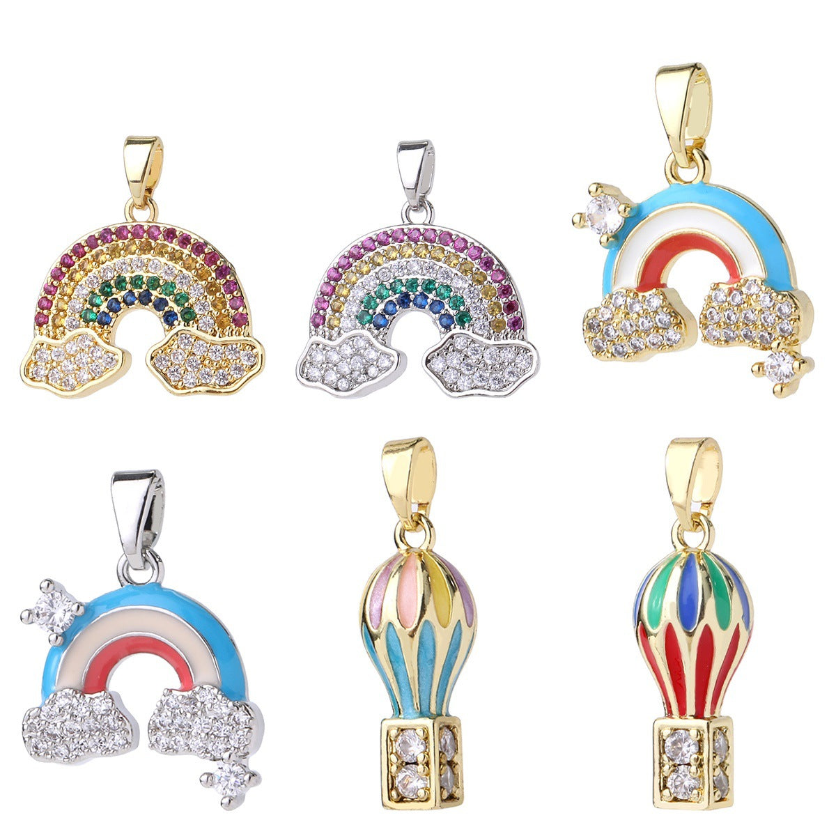 Wholesale Gold Plated Brass Rainbow Hot Air Balloon Pendant With Zircon DIY Necklace Making Jewelry Accessory Trendy Gift For Party