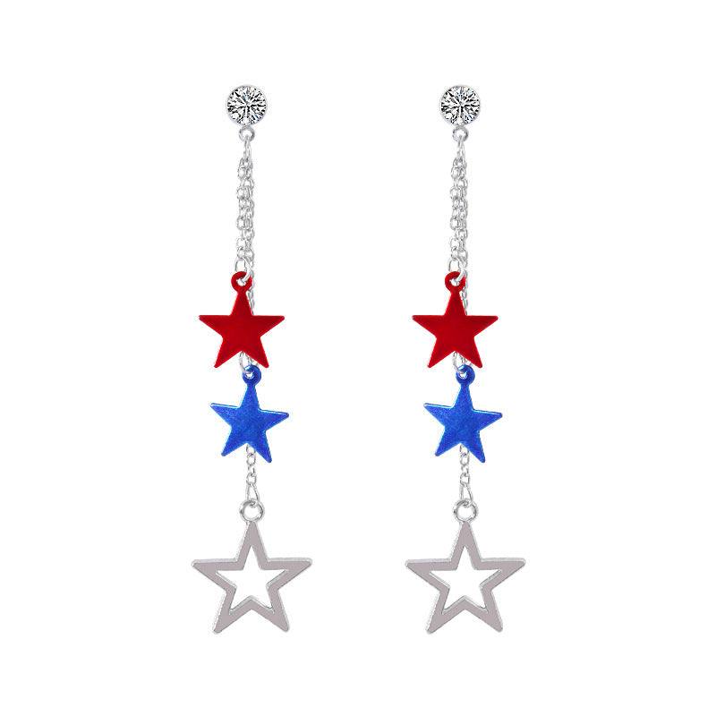 Wholesale  Independence Day earrings  personality red white blue diamond flag USA five-pointed star earrings