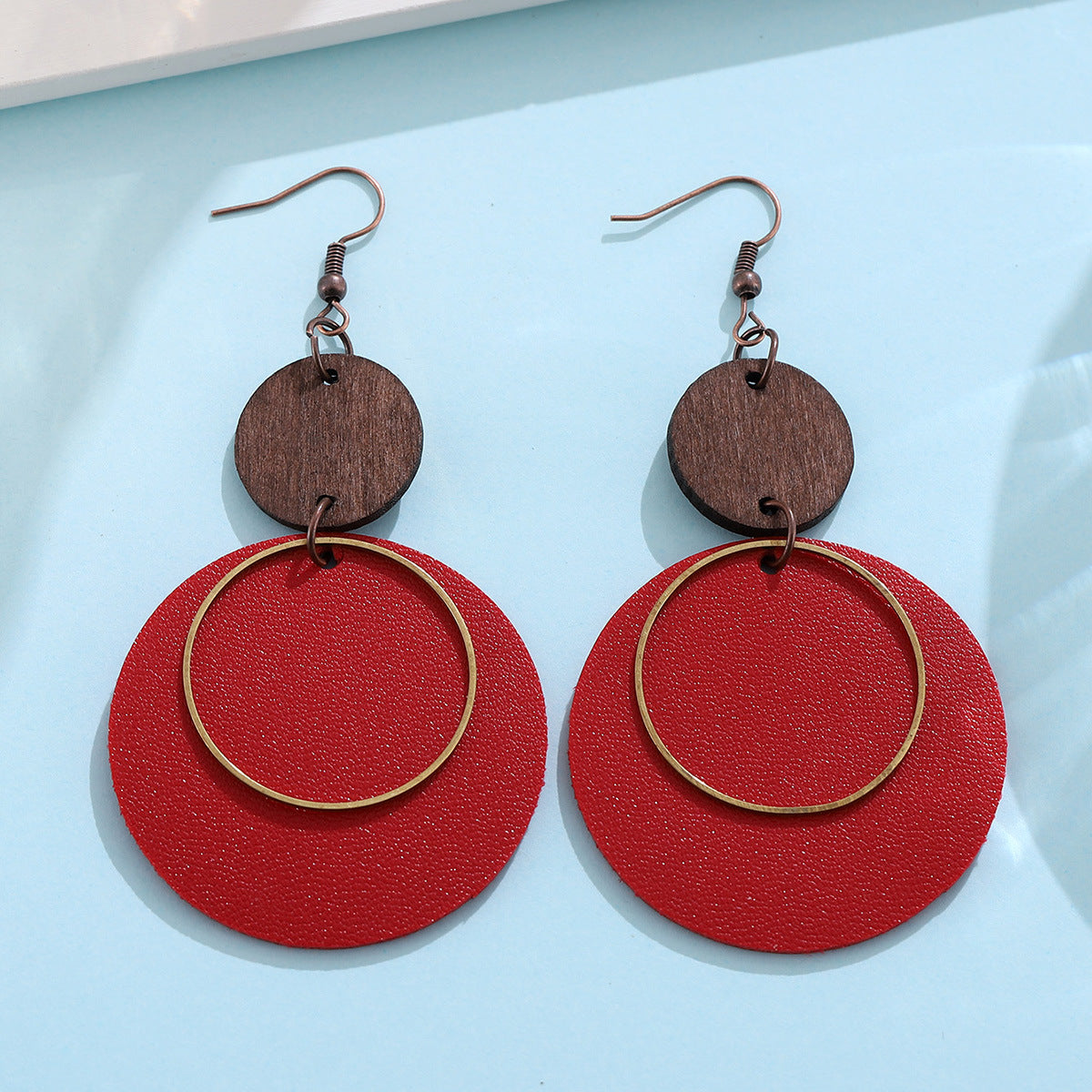 Wholesale Bohemian red black round geometric panel drop earrings