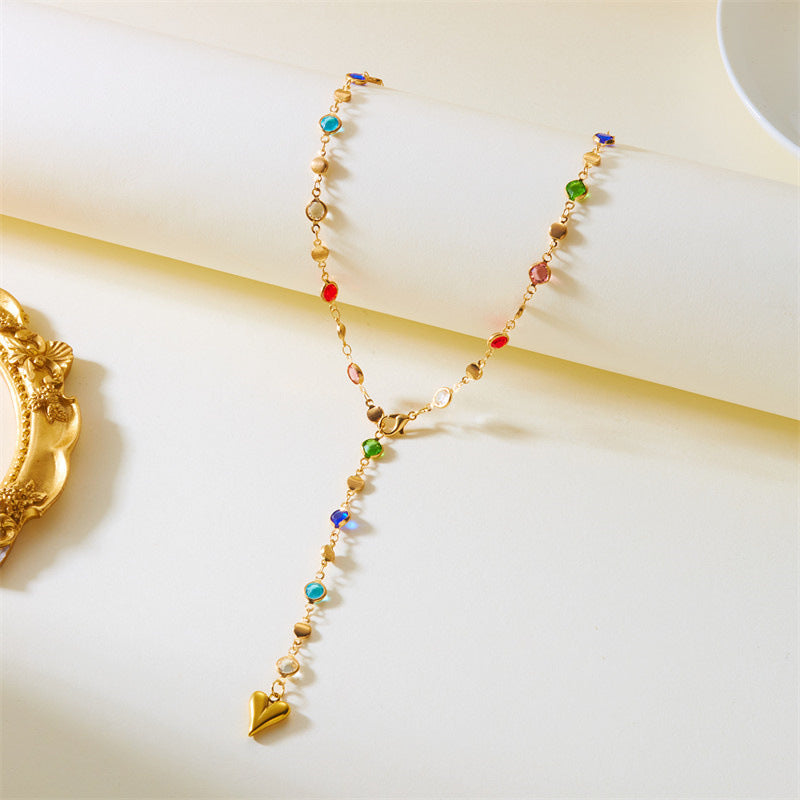 Großhandel kontrastierende Farbnähen Herz Anhänger Quastenkette