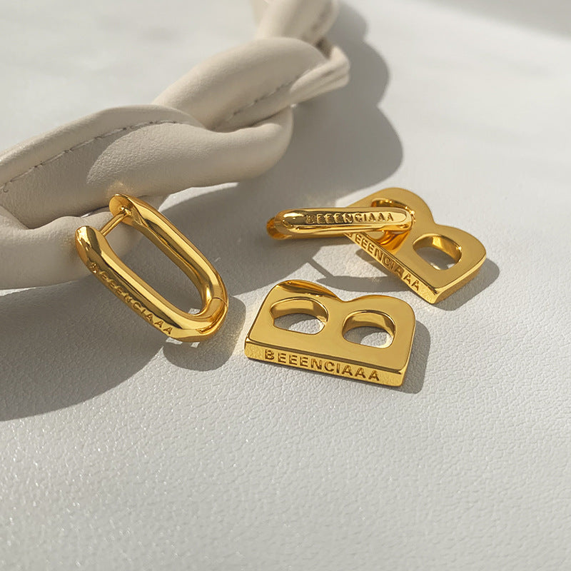 Wholesale Titanium steel Metal Letter Earrings