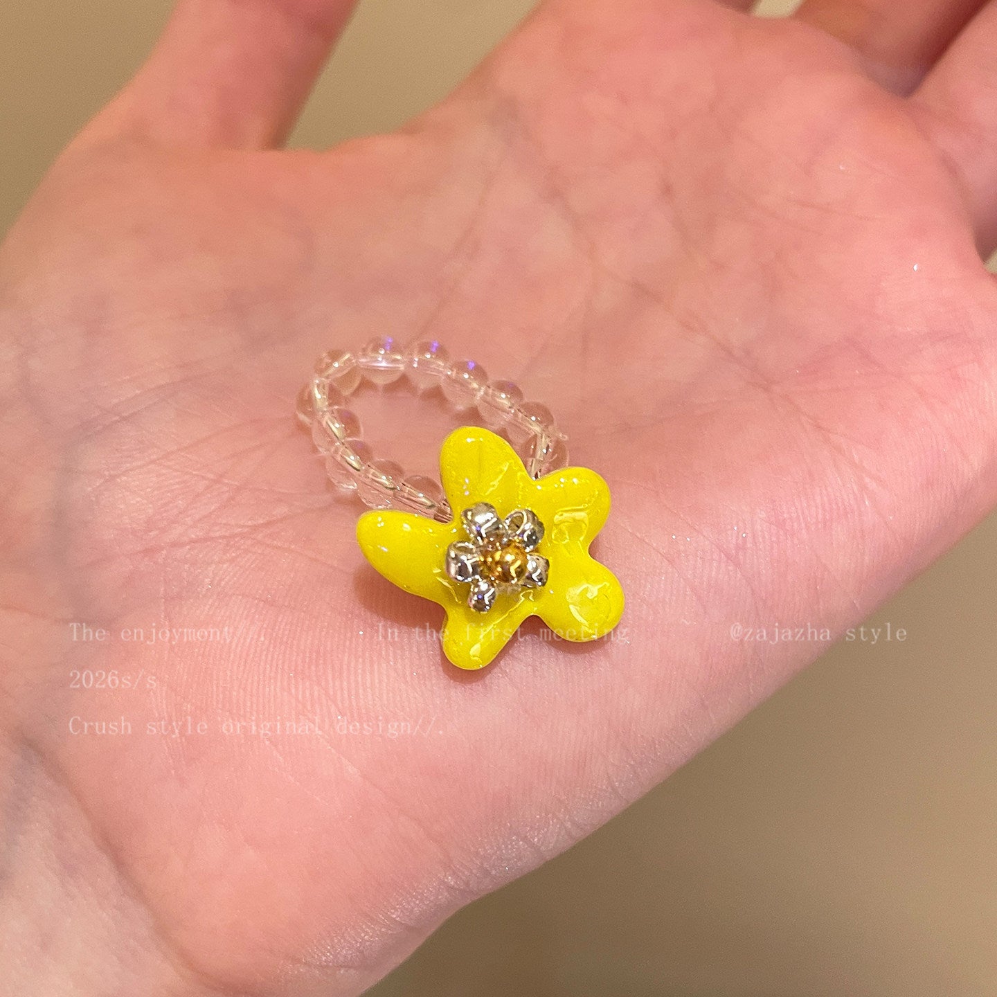 Wholesale Handmade Acrylic Flower Beaded Ring – Colorful Dopamine Summer Vacation Fashion Accessory for Women