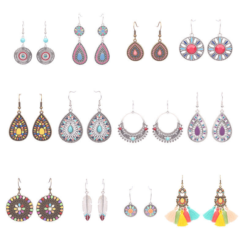 Wholesale Retro Bohemian Color Drip Oil Tassel Earrings Alloy Jewelry Fashion Accessory