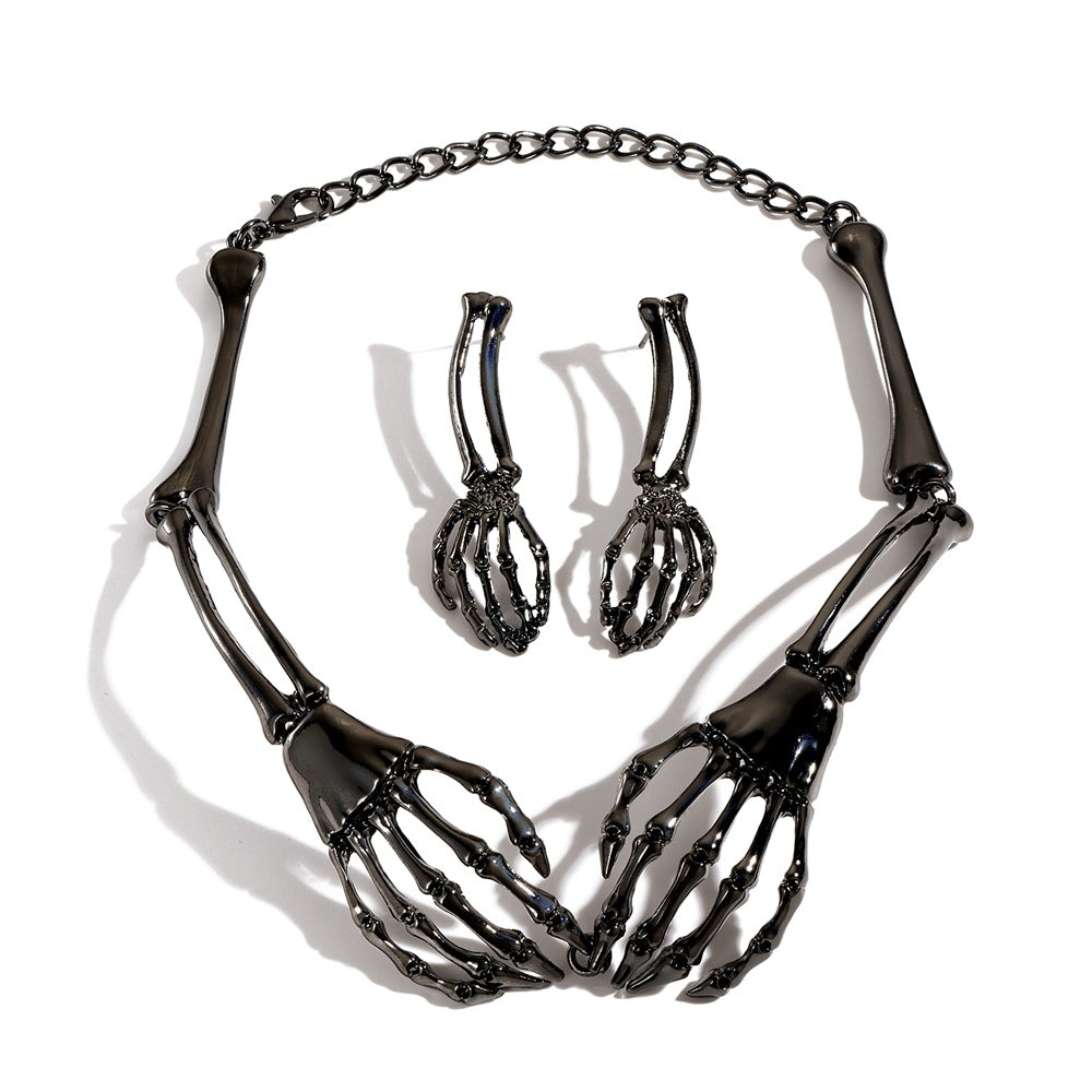 Wholesale Silver Tone Alloy Gothic Skeleton Necklace Earring Set  Fashion Accessory