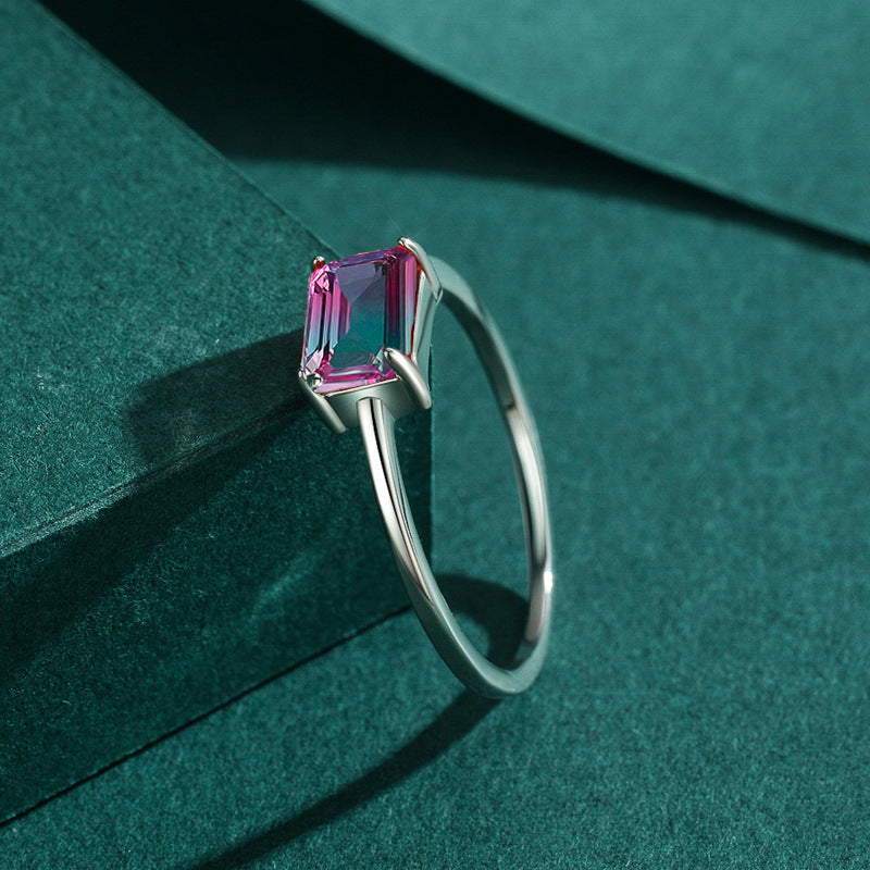 Wholesale s925 sterling silver rectangular watermelon tourmaline ring