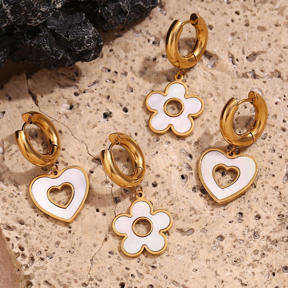 Wholesale 18K Gold Plated Stainless Steel Heart Flower Hollow Hoop Earrings,  Trendy Jewelry Accessory for Party or Everyday Wear