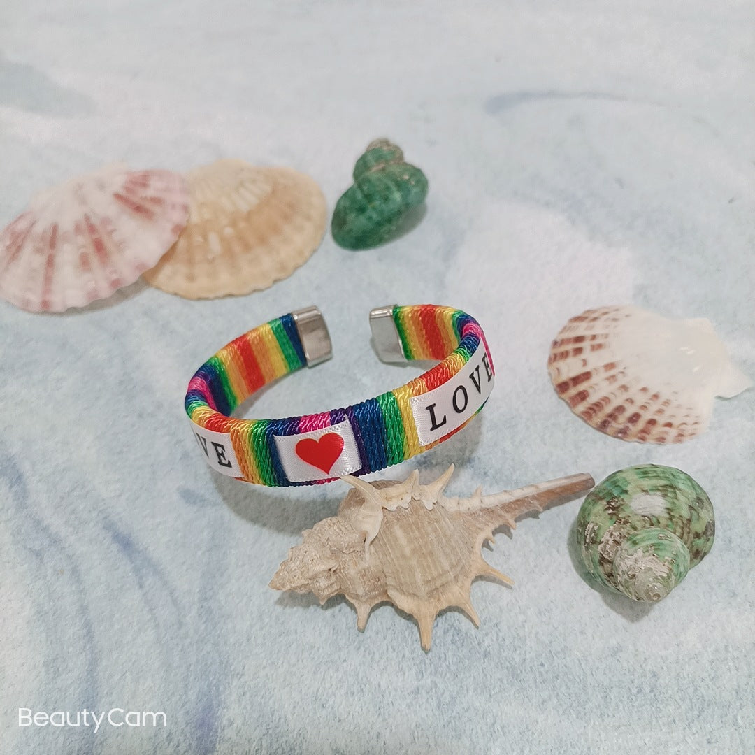 Wholesale LGBT Six Color Thread Braided Rainbow Bracelet LOVE Color Rope Heart Bracelets ACC-BT-Guangg003