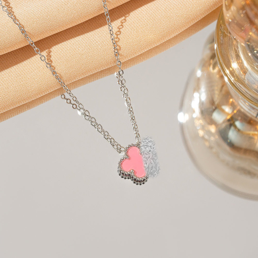 Wholesale Titanium Steel Lucky Four Leaf Clover Pendant Necklace Double Sided Mother Of Pearl Design Trendy Jewelry Accessory ACCVIP