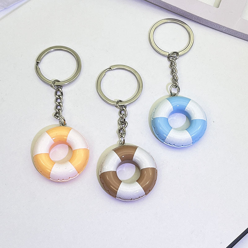Wholesale Trendy Donut Swim Ring Resin Keychain Pendant Blue White Vacation Style Bag Charm Car Key Accessory