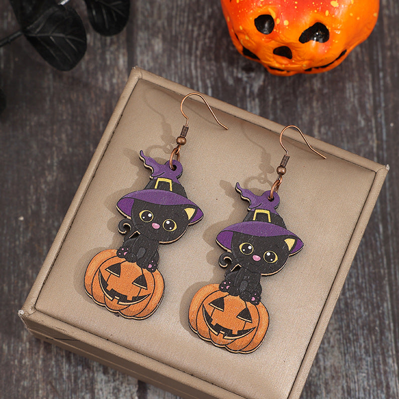 Wholesale  Halloween Horror Pumpkin Creative Wood Earrings