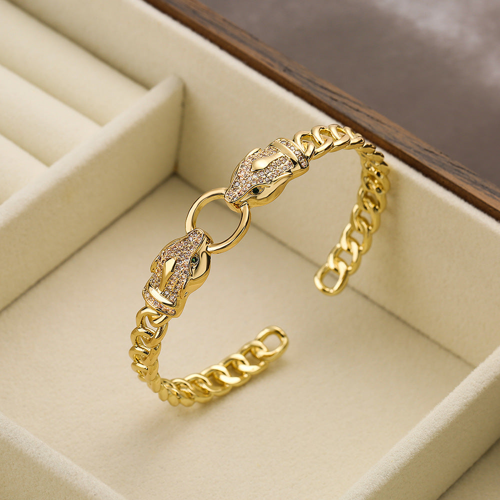 Wholesale Copper Plated 18K Gold Zircon Leopard Bracelet