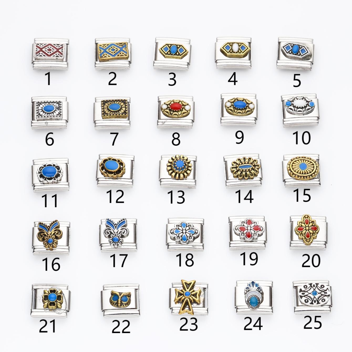 Wholesale 10pcs Italian Charm Bracelet 9mm DIY Splicing Flower Geometric Pattern Stainless Steel Composable Bracelet