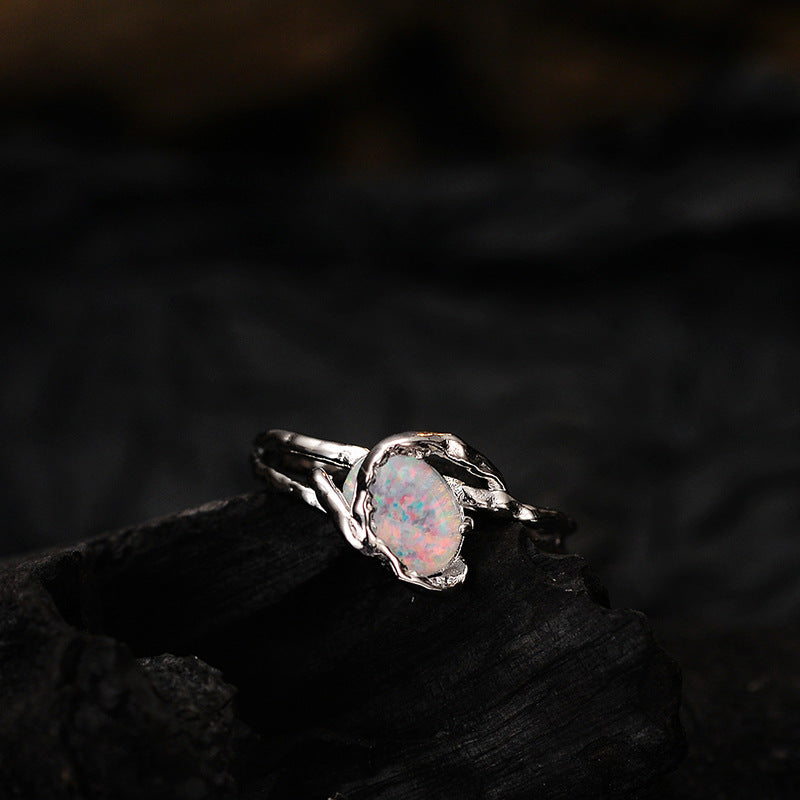 Wholesale  Light Luxury S925 Sterling Silver Handmade Winding Opal Stone Ring