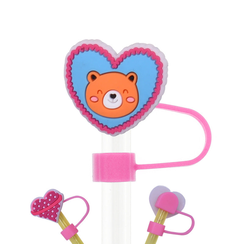 Wholesale Random 100pcs Cartoon Heart Straw Cover Straw Tube Cap