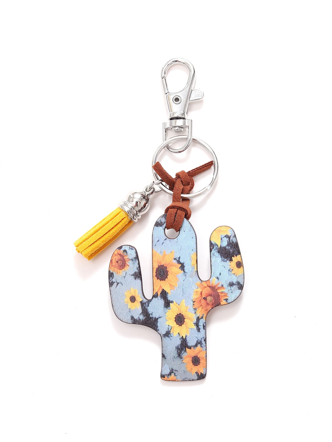 Wholesale Wooden Cactus Keychain Leopard Flower Rainbow Sunflower Keychains