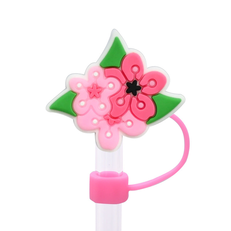 Wholesale  10pcs Peach Blossom 8/10mm PVC Soft Straw Tube Cap