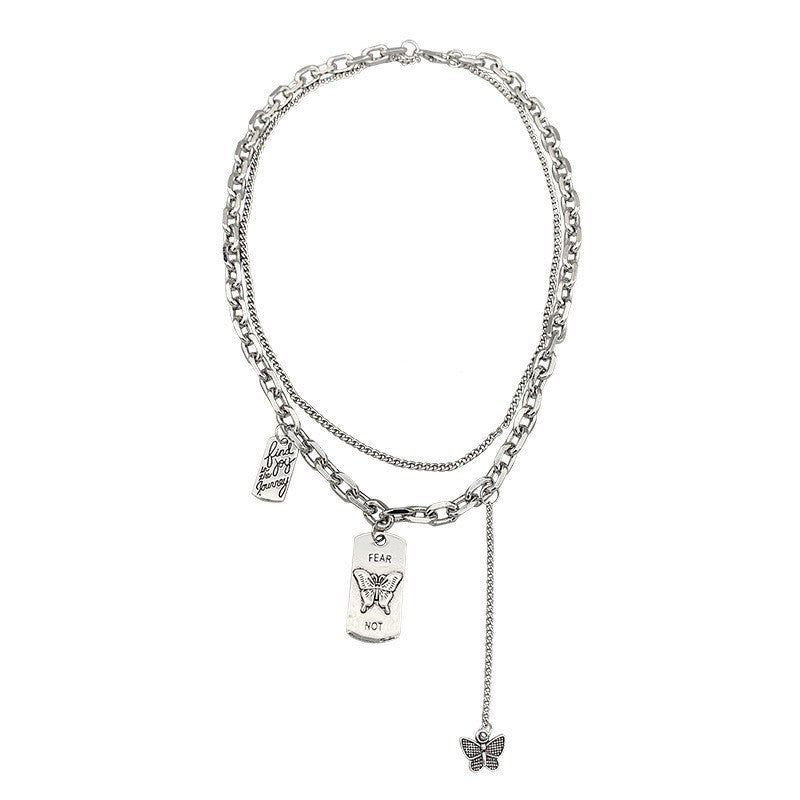 Wholesale Butterfly Square Pendant Titanium Steel Necklace