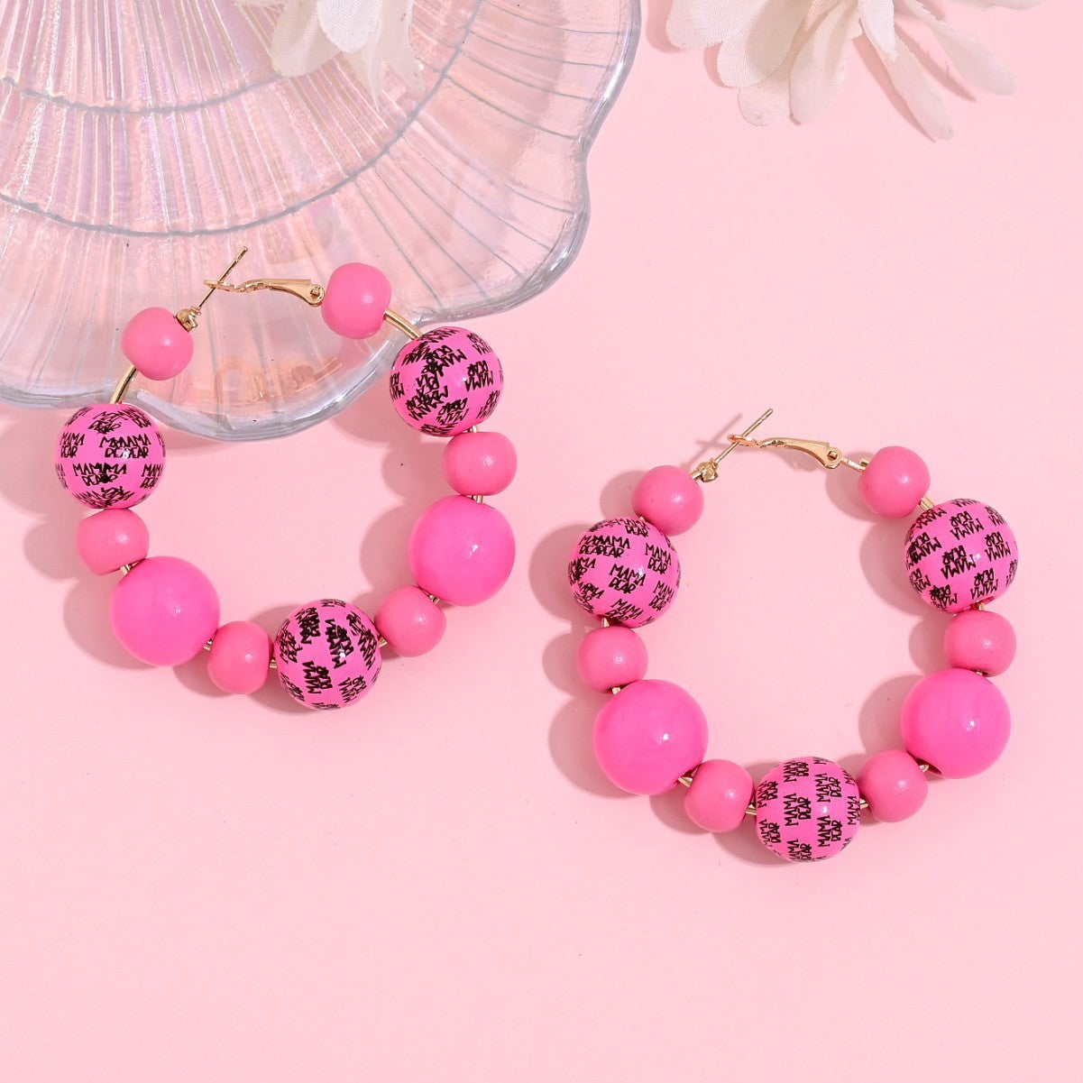 Wholesale  mother's day fashion creative mama letters love printed wooden beads earrings