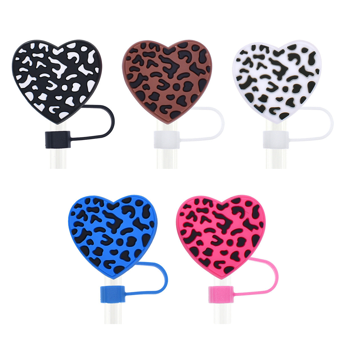 Wholesale Random 10mm 100pcs Leopard Print Love Straw Tube Cap Soft Glue Straw Decoration Straw Cover ACC-SCR-RYY031