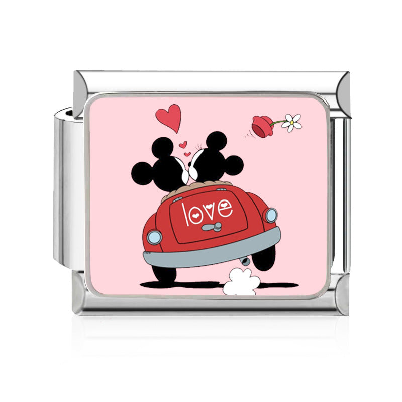 Wholesale 9mm Italian Charm Starter Bracelets DIY Pink Heart Series Stainless Steel Composable Bracelet