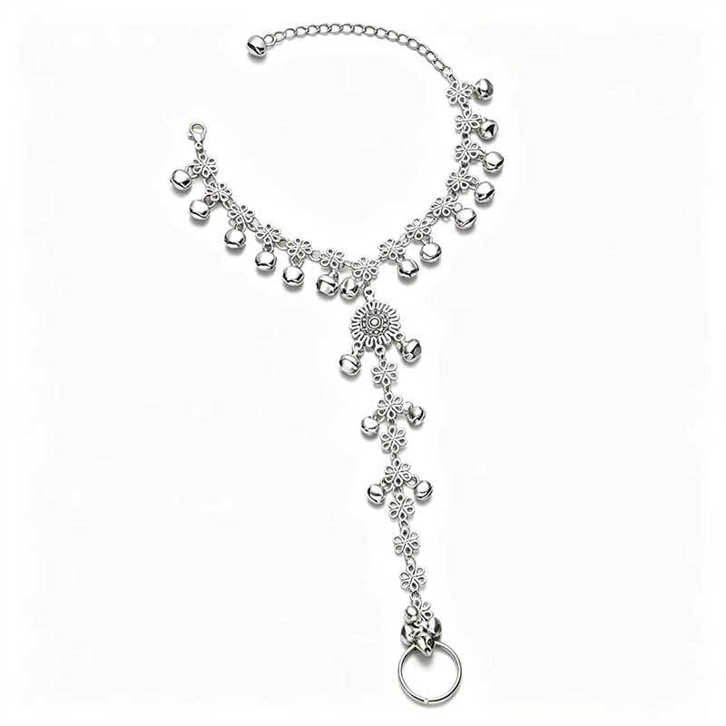 Wholesale Silver Tone Zi Xia Fairy Bell Bracelet Ring Set Classical Dance Ancient Style Chic Jewelry Accessory Gift