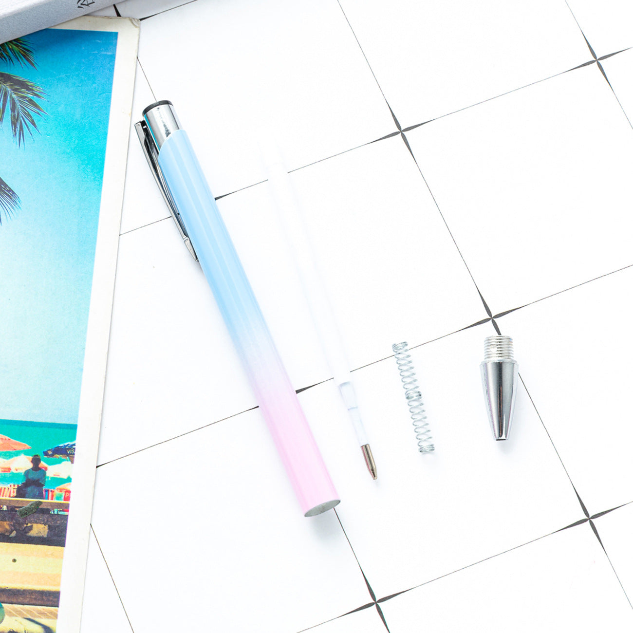 Wholesale Double coil gradient aluminum pen metal push ballpoint pen