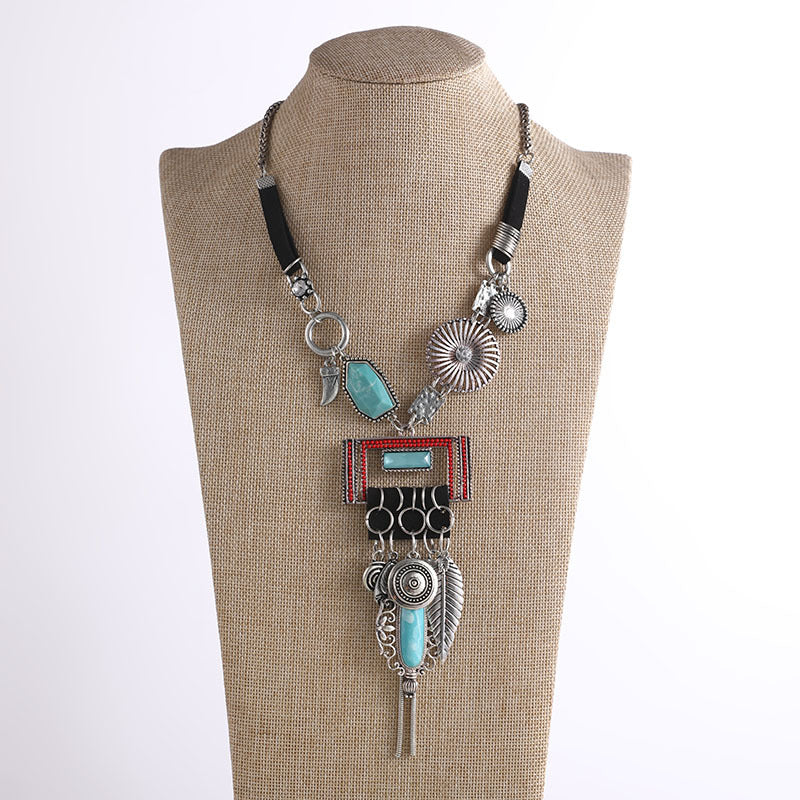 Wholesale  Feather Necklace Multi-Layer Vintage Ethnic Style Bohemian Necklace