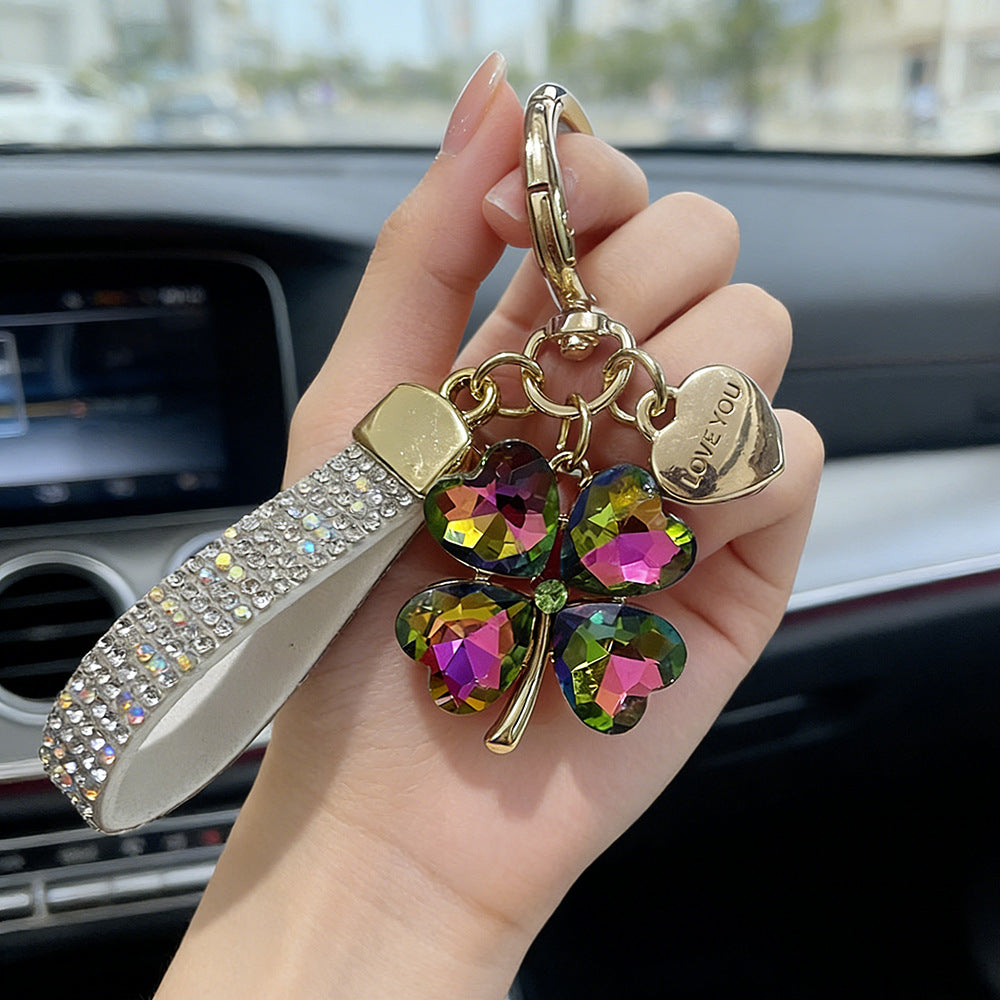 Wholesale Electroplated Zinc Alloy Four Leaf Clover Keychain Pendant - Korean Style Fashion Accessory for Bag Charm Boutique Resale