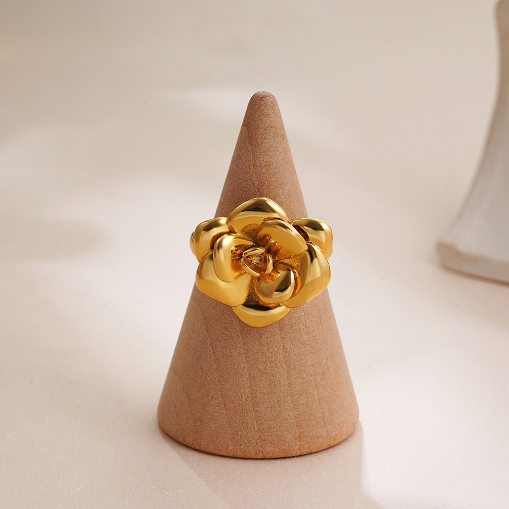 Wholesale 18K gold camellia ring rose decorative ring